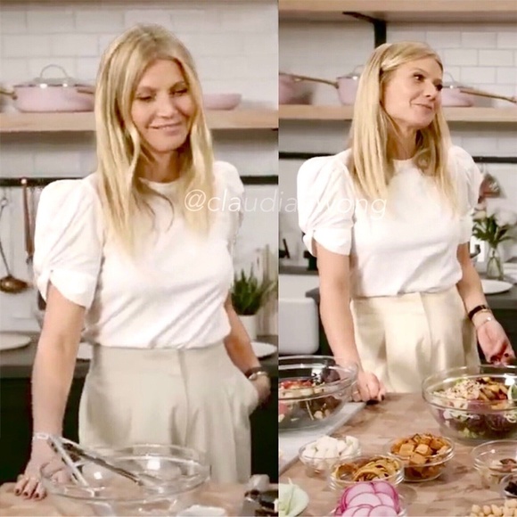 New GWYN Christopher Puff Sleeve Poplin T Shirt in Ivory White - Picture 8 of 14